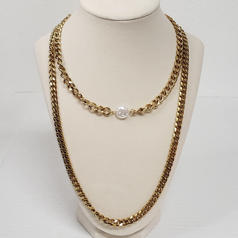 Authentic Louis Vuitton Gold Padlock W/unbranded Cuban Style Stainless Chain